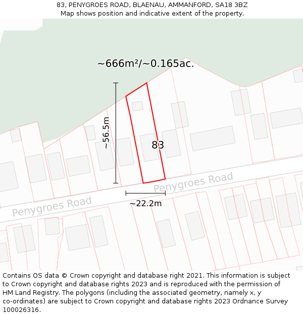 83, PENYGROES ROAD, BLAENAU, AMMANFORD, SA18 3BZ: Plot and title map