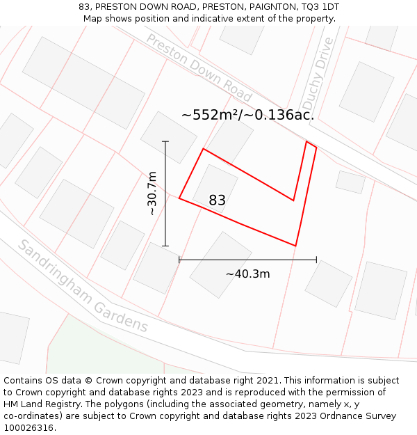 83, PRESTON DOWN ROAD, PRESTON, PAIGNTON, TQ3 1DT: Plot and title map