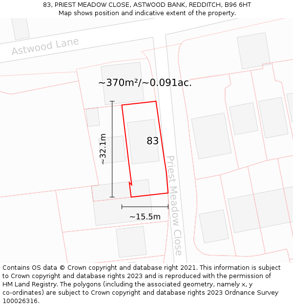 83, PRIEST MEADOW CLOSE, ASTWOOD BANK, REDDITCH, B96 6HT: Plot and title map