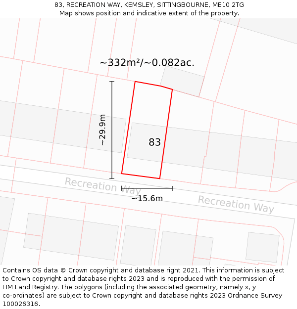 83, RECREATION WAY, KEMSLEY, SITTINGBOURNE, ME10 2TG: Plot and title map