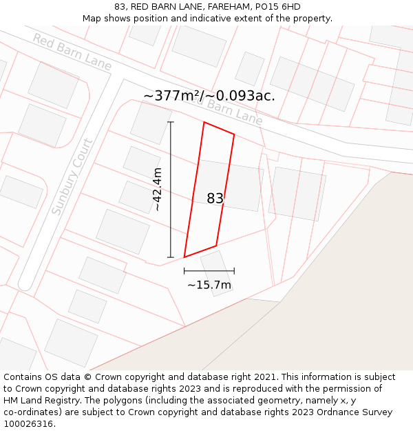 83, RED BARN LANE, FAREHAM, PO15 6HD: Plot and title map