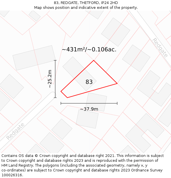 83, REDGATE, THETFORD, IP24 2HD: Plot and title map