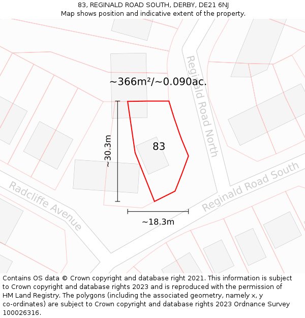 83, REGINALD ROAD SOUTH, DERBY, DE21 6NJ: Plot and title map