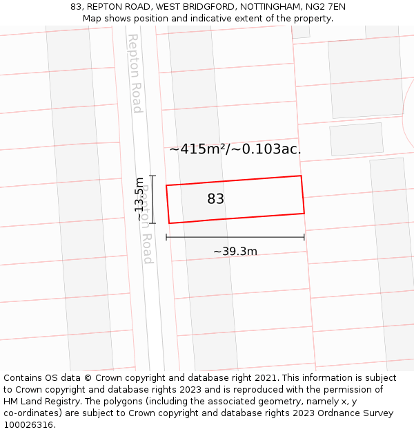 83, REPTON ROAD, WEST BRIDGFORD, NOTTINGHAM, NG2 7EN: Plot and title map