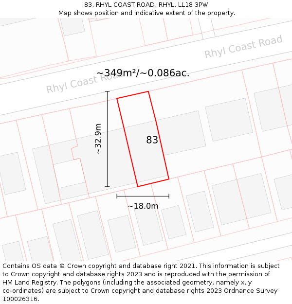 83, RHYL COAST ROAD, RHYL, LL18 3PW: Plot and title map