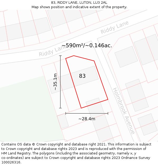 83, RIDDY LANE, LUTON, LU3 2AL: Plot and title map