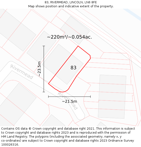 83, RIVERMEAD, LINCOLN, LN6 8FE: Plot and title map