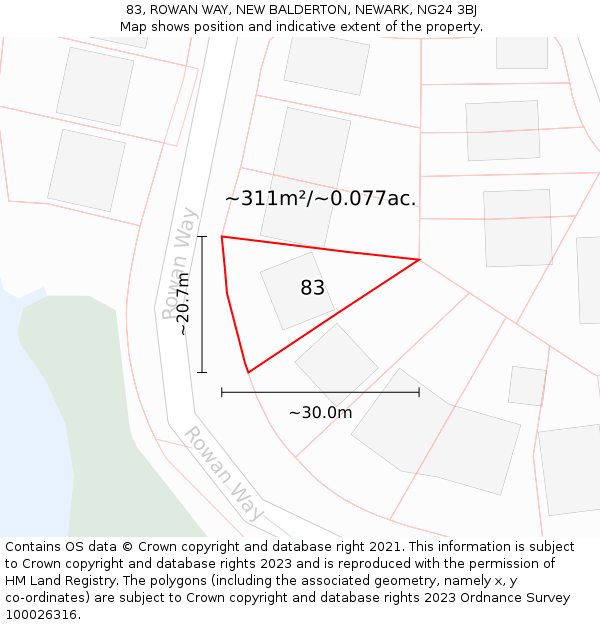 83, ROWAN WAY, NEW BALDERTON, NEWARK, NG24 3BJ: Plot and title map