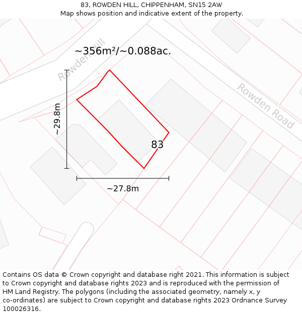 83, ROWDEN HILL, CHIPPENHAM, SN15 2AW: Plot and title map