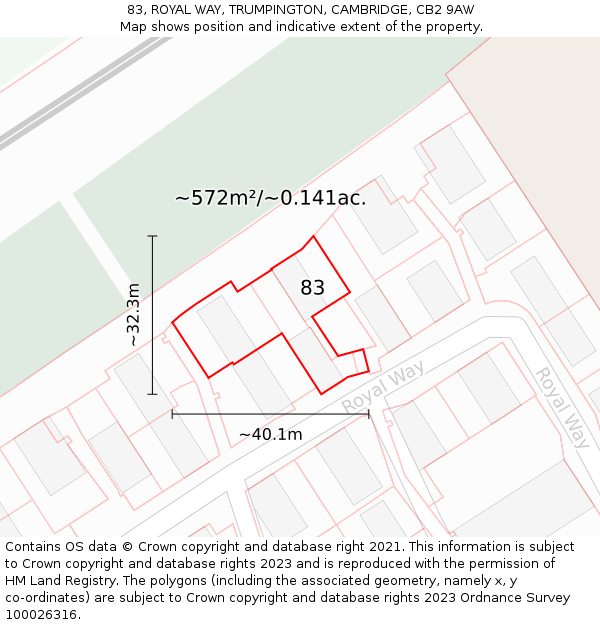 83, ROYAL WAY, TRUMPINGTON, CAMBRIDGE, CB2 9AW: Plot and title map