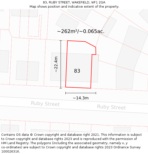 83, RUBY STREET, WAKEFIELD, WF1 2GA: Plot and title map