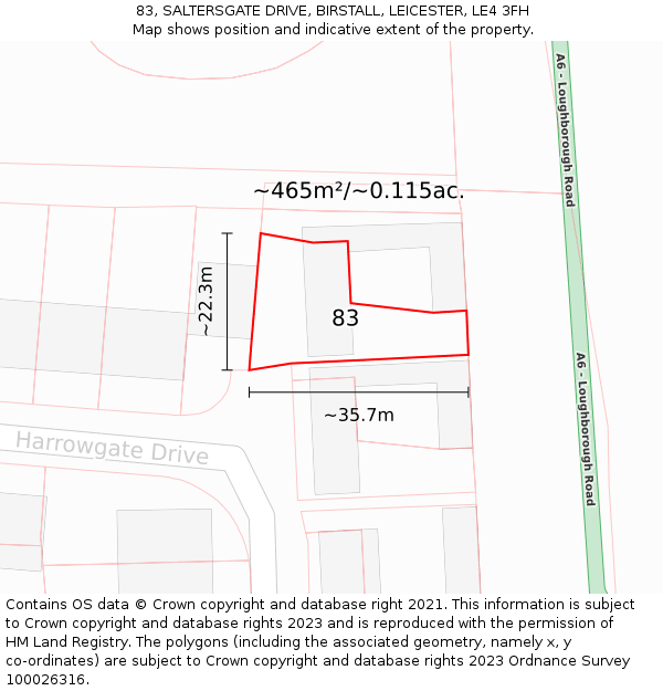 83, SALTERSGATE DRIVE, BIRSTALL, LEICESTER, LE4 3FH: Plot and title map