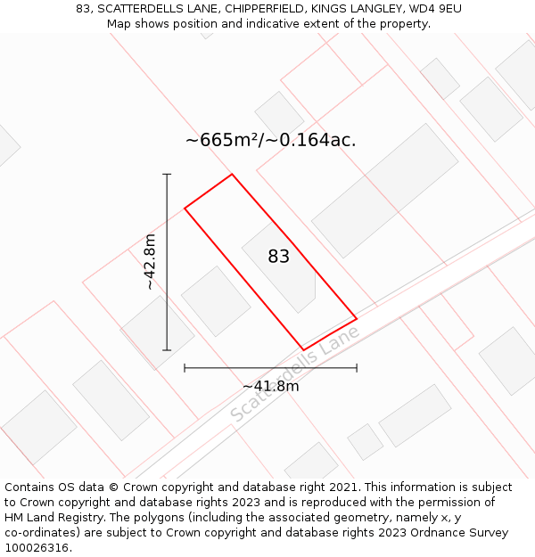 83, SCATTERDELLS LANE, CHIPPERFIELD, KINGS LANGLEY, WD4 9EU: Plot and title map