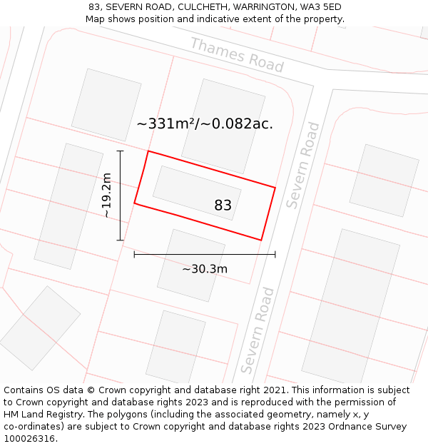 83, SEVERN ROAD, CULCHETH, WARRINGTON, WA3 5ED: Plot and title map