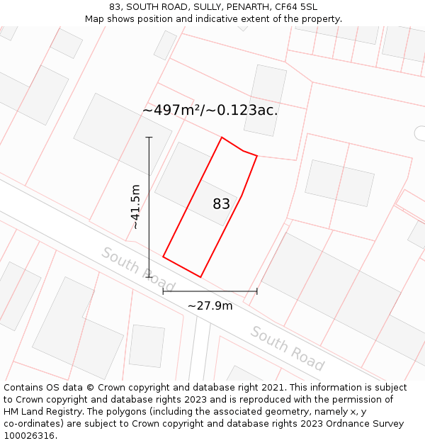 83, SOUTH ROAD, SULLY, PENARTH, CF64 5SL: Plot and title map