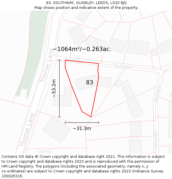 83, SOUTHWAY, GUISELEY, LEEDS, LS20 8JQ: Plot and title map