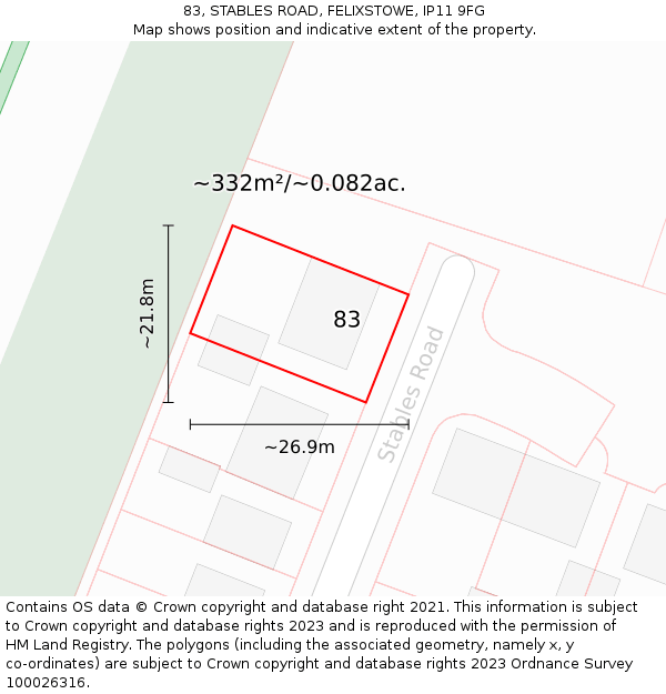 83, STABLES ROAD, FELIXSTOWE, IP11 9FG: Plot and title map