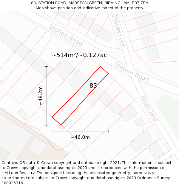 83, STATION ROAD, MARSTON GREEN, BIRMINGHAM, B37 7BA: Plot and title map