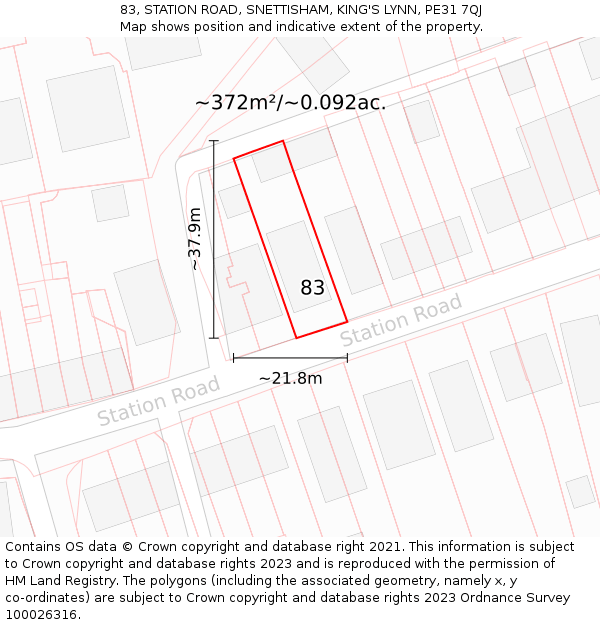 83, STATION ROAD, SNETTISHAM, KING'S LYNN, PE31 7QJ: Plot and title map