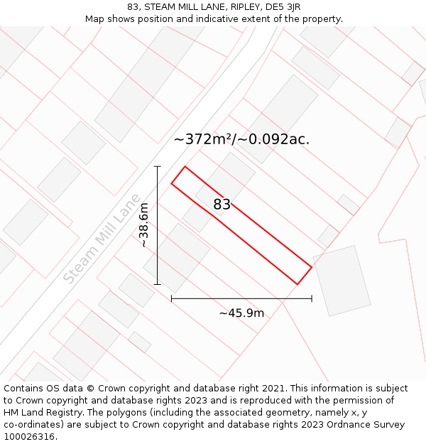 83, STEAM MILL LANE, RIPLEY, DE5 3JR: Plot and title map