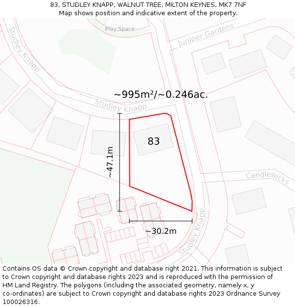 83, STUDLEY KNAPP, WALNUT TREE, MILTON KEYNES, MK7 7NF: Plot and title map