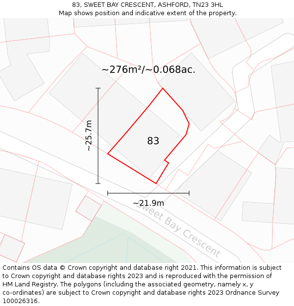 83, SWEET BAY CRESCENT, ASHFORD, TN23 3HL: Plot and title map