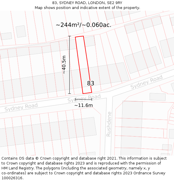 83, SYDNEY ROAD, LONDON, SE2 9RY: Plot and title map