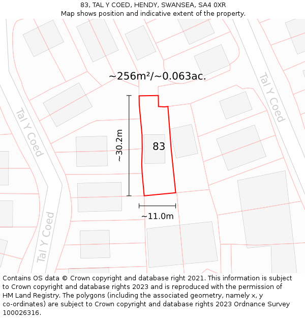 83, TAL Y COED, HENDY, SWANSEA, SA4 0XR: Plot and title map