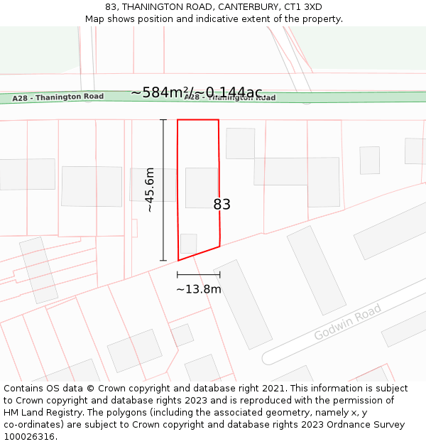 83, THANINGTON ROAD, CANTERBURY, CT1 3XD: Plot and title map