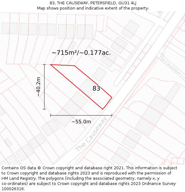 83, THE CAUSEWAY, PETERSFIELD, GU31 4LJ: Plot and title map