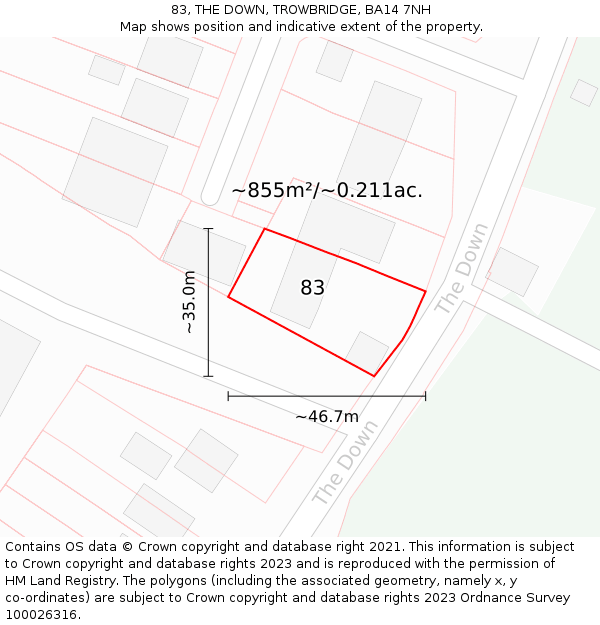 83, THE DOWN, TROWBRIDGE, BA14 7NH: Plot and title map