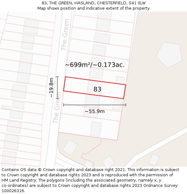 83, THE GREEN, HASLAND, CHESTERFIELD, S41 0LW: Plot and title map