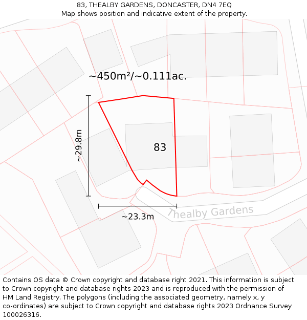 83, THEALBY GARDENS, DONCASTER, DN4 7EQ: Plot and title map