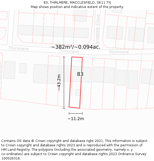 83, THIRLMERE, MACCLESFIELD, SK11 7YJ: Plot and title map