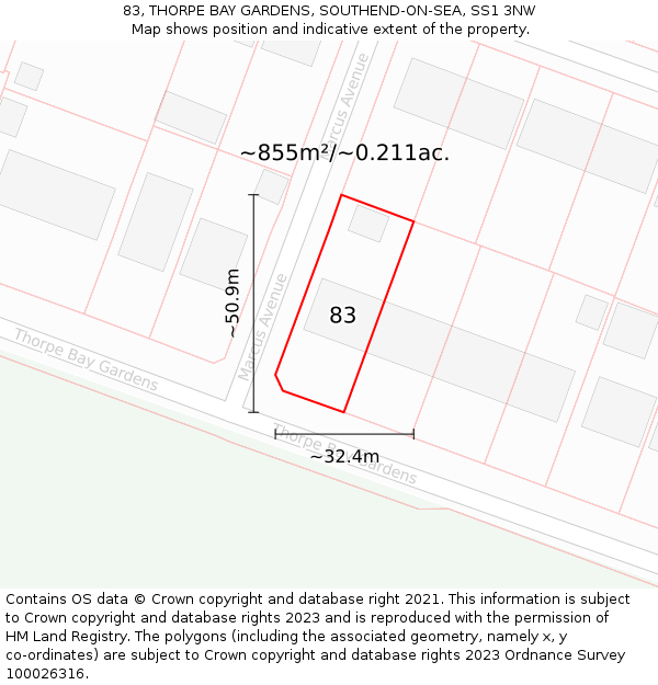 83, THORPE BAY GARDENS, SOUTHEND-ON-SEA, SS1 3NW: Plot and title map