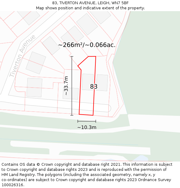 83, TIVERTON AVENUE, LEIGH, WN7 5BF: Plot and title map