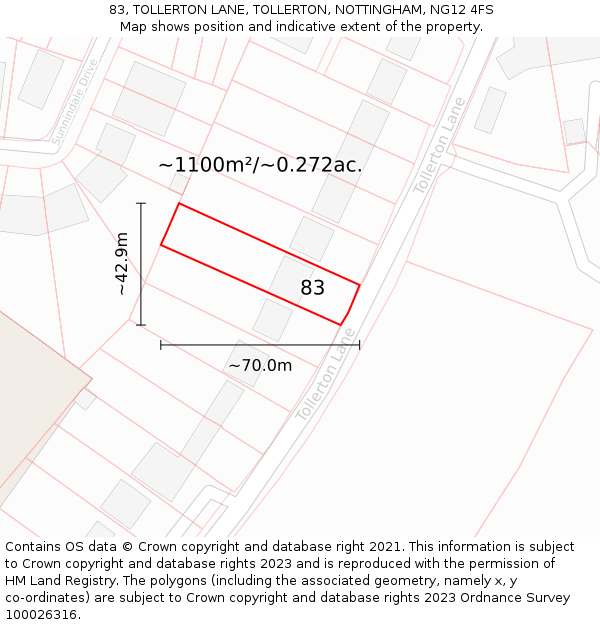 83, TOLLERTON LANE, TOLLERTON, NOTTINGHAM, NG12 4FS: Plot and title map