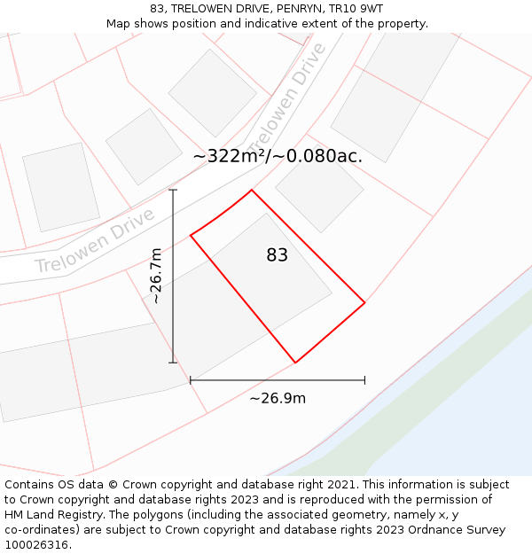 83, TRELOWEN DRIVE, PENRYN, TR10 9WT: Plot and title map