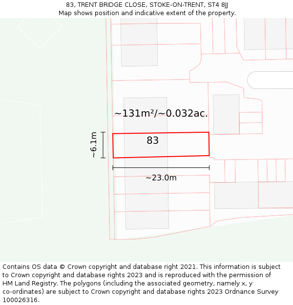 83, TRENT BRIDGE CLOSE, STOKE-ON-TRENT, ST4 8JJ: Plot and title map