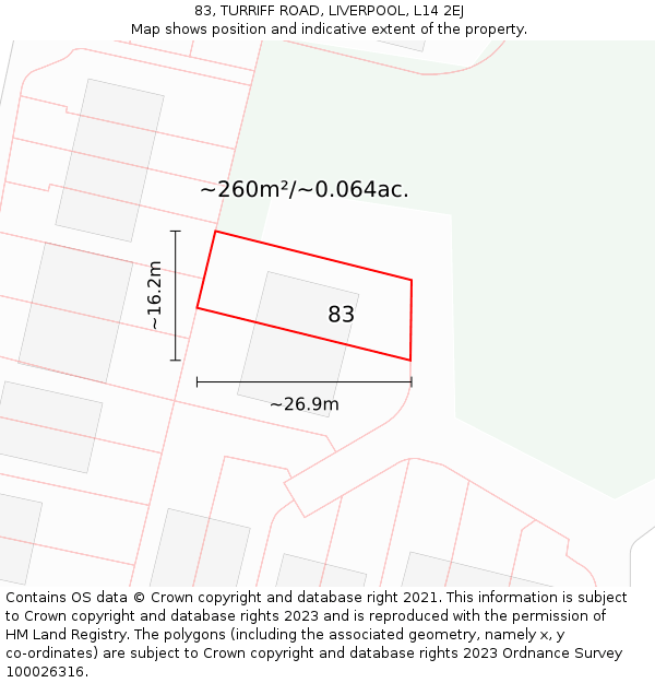 83, TURRIFF ROAD, LIVERPOOL, L14 2EJ: Plot and title map