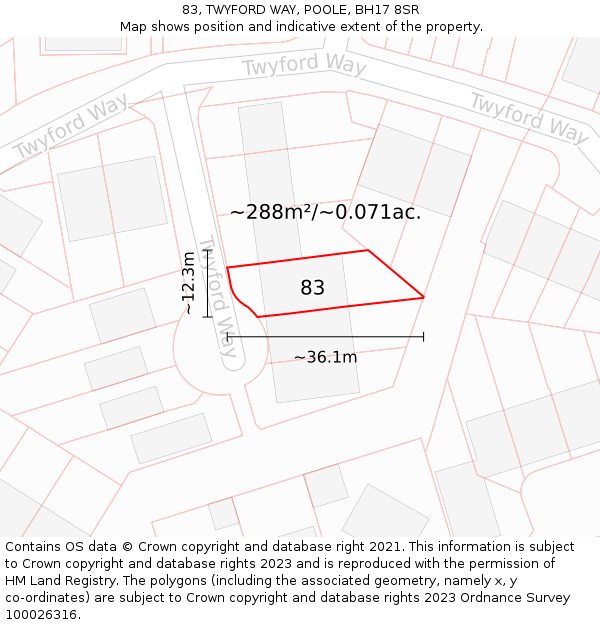 83, TWYFORD WAY, POOLE, BH17 8SR: Plot and title map