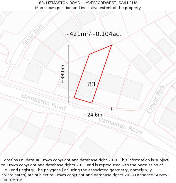 83, UZMASTON ROAD, HAVERFORDWEST, SA61 1UA: Plot and title map