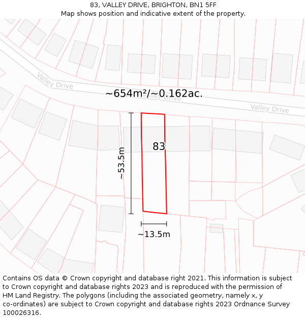 83, VALLEY DRIVE, BRIGHTON, BN1 5FF: Plot and title map