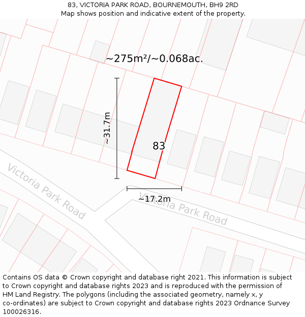 83, VICTORIA PARK ROAD, BOURNEMOUTH, BH9 2RD: Plot and title map