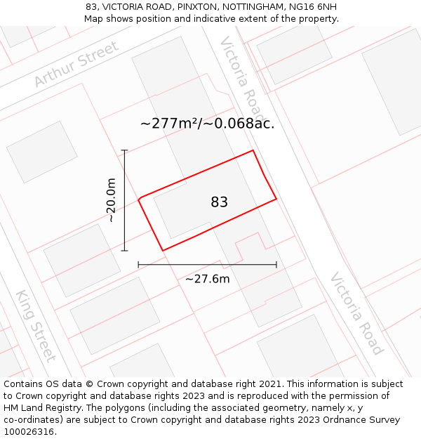 83, VICTORIA ROAD, PINXTON, NOTTINGHAM, NG16 6NH: Plot and title map