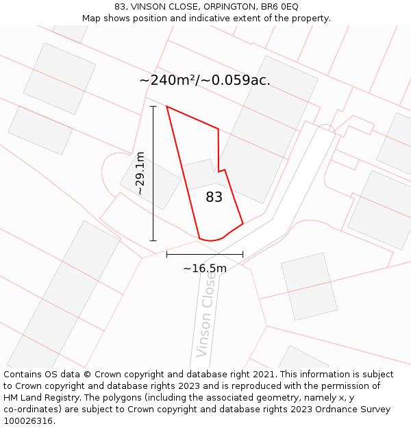 83, VINSON CLOSE, ORPINGTON, BR6 0EQ: Plot and title map