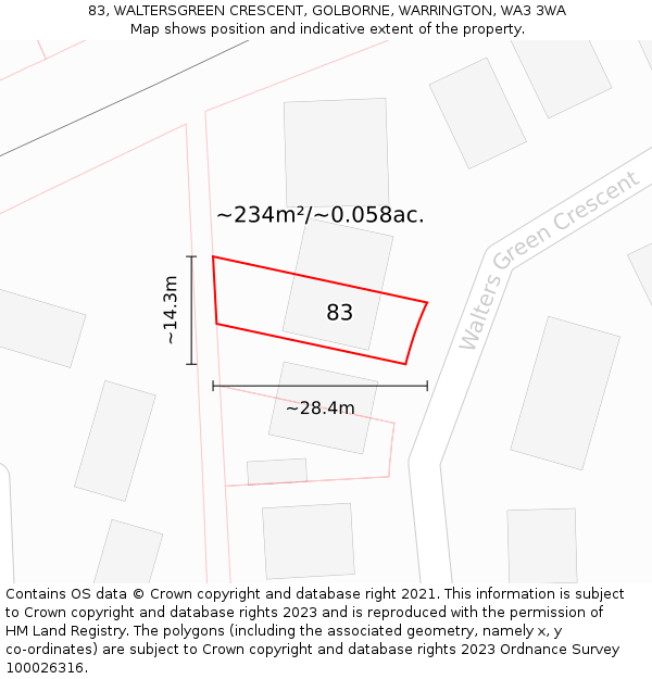 83, WALTERSGREEN CRESCENT, GOLBORNE, WARRINGTON, WA3 3WA: Plot and title map