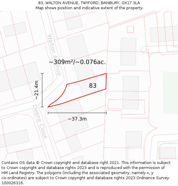 83, WALTON AVENUE, TWYFORD, BANBURY, OX17 3LA: Plot and title map