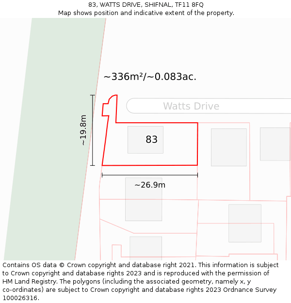 83, WATTS DRIVE, SHIFNAL, TF11 8FQ: Plot and title map