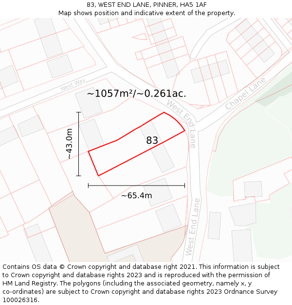 83, WEST END LANE, PINNER, HA5 1AF: Plot and title map